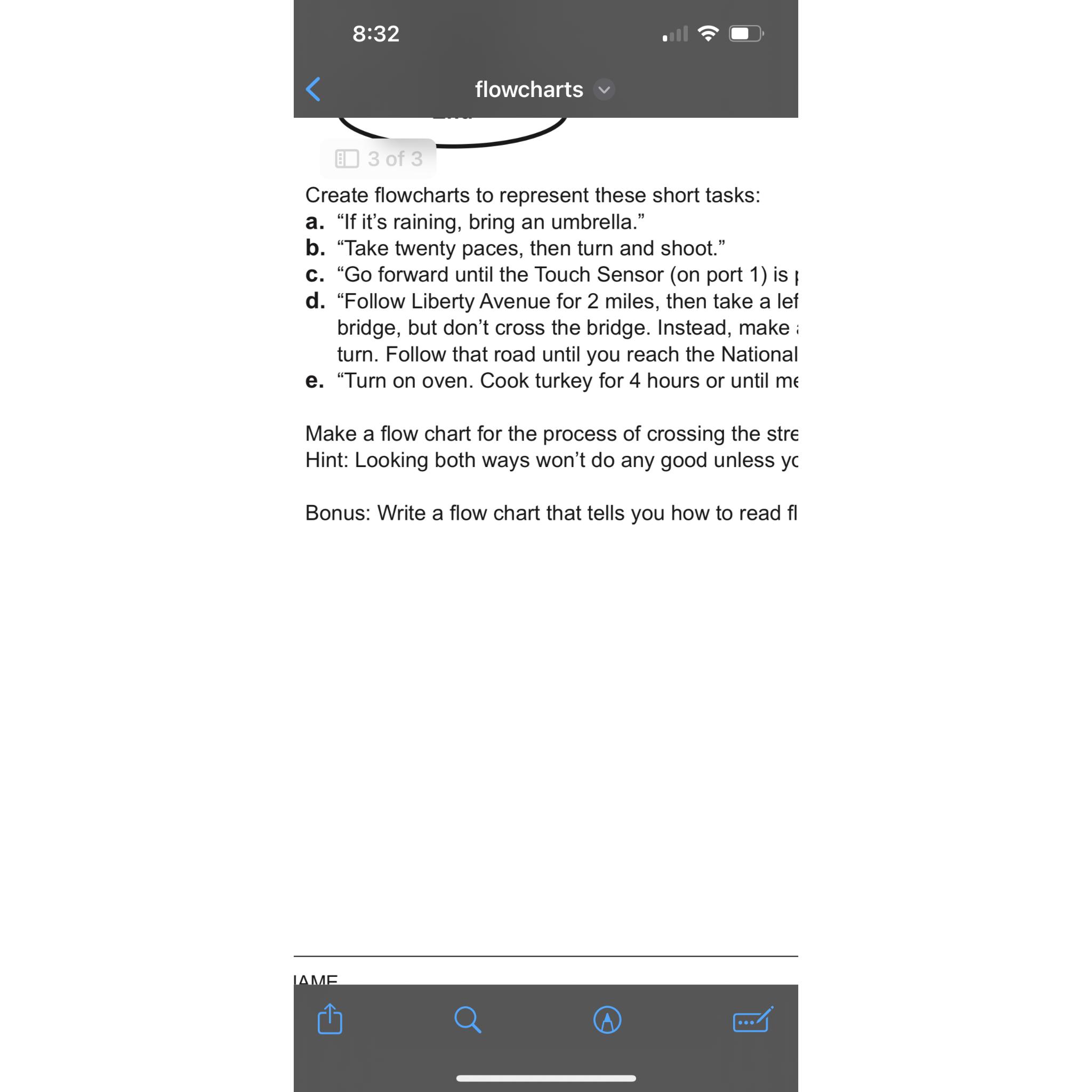  8:32 flowcharts Create flowcharts to represent these short tasks: a."If it's