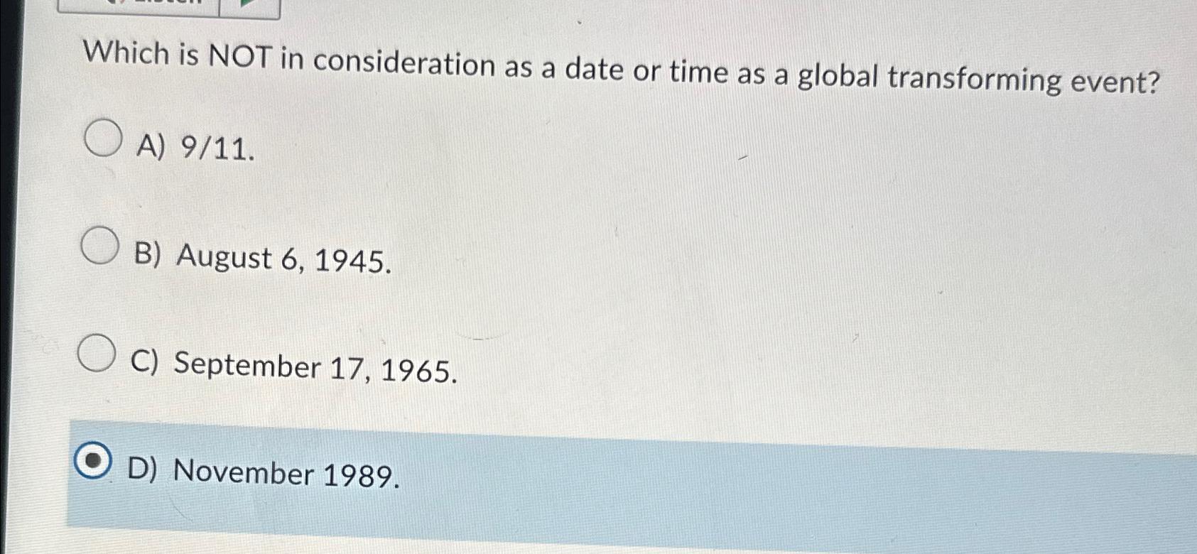  Which is NOT in consideration as a date or time as