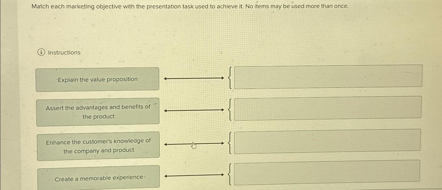  Match each marketing objective with the presentation task used to achieve