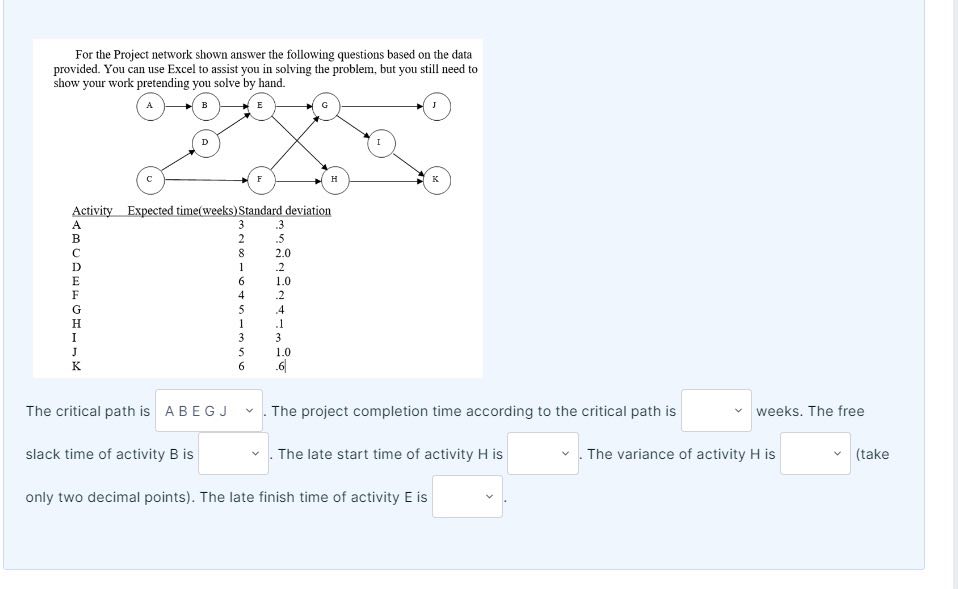  For the Project network shown answer the following questions based on