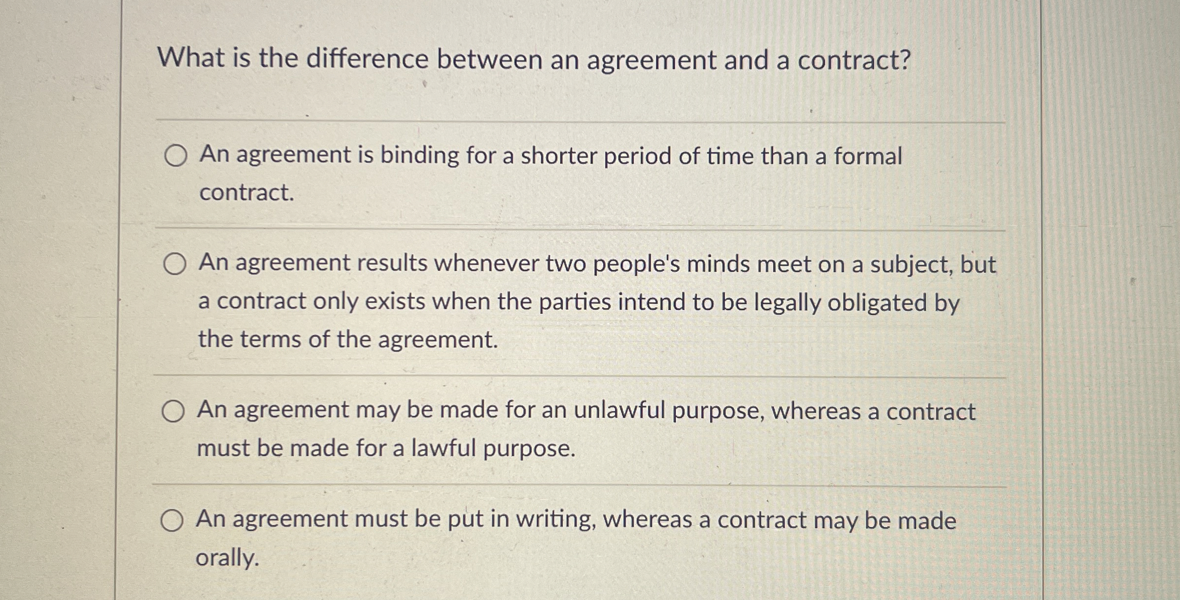  What is the difference between an agreement and a contract? An