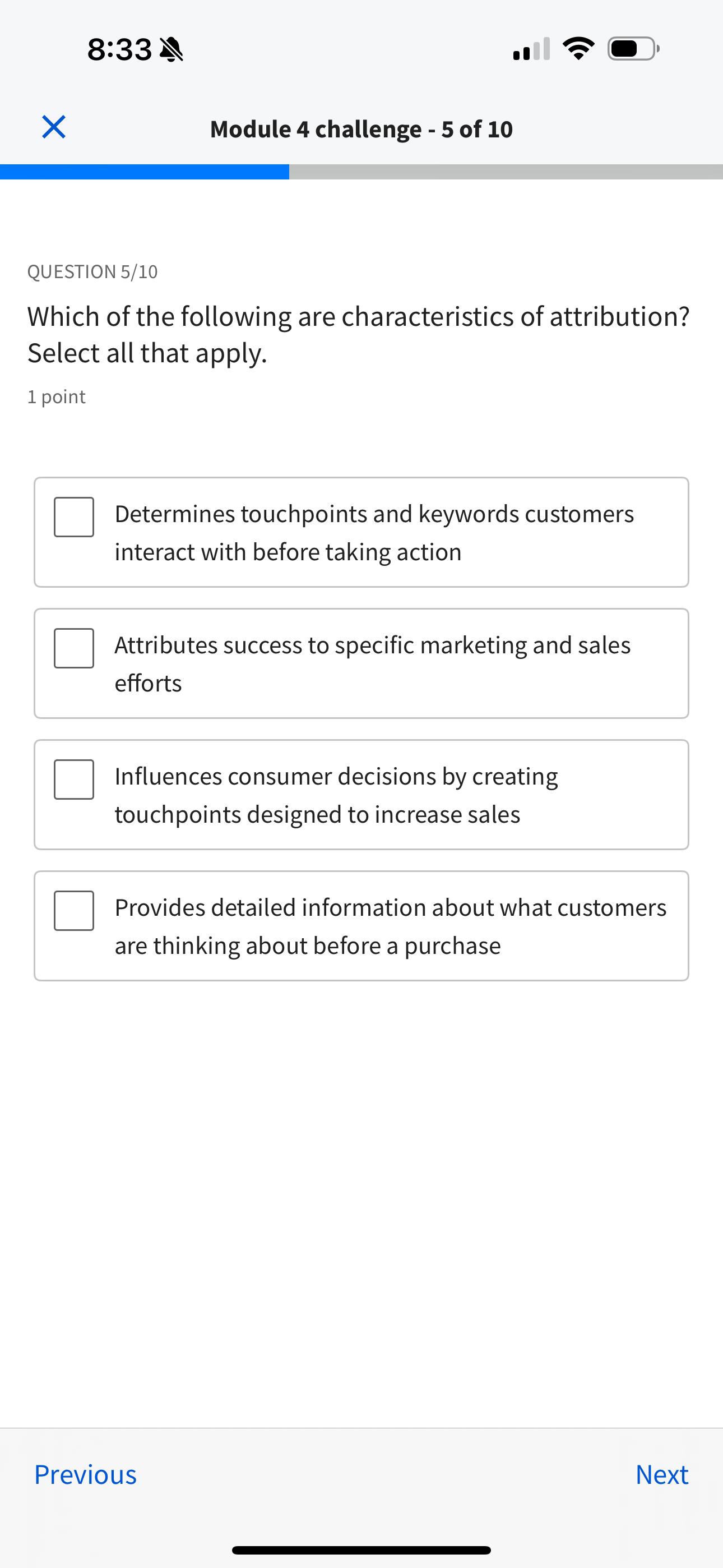  8:33 Module 4 challenge -5 of 10 QUESTION 5/10 Which of