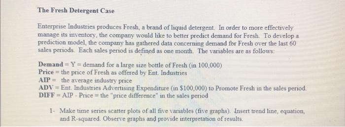 1. with work shown please The Fresh Detergent Case Enterprise Industries produces