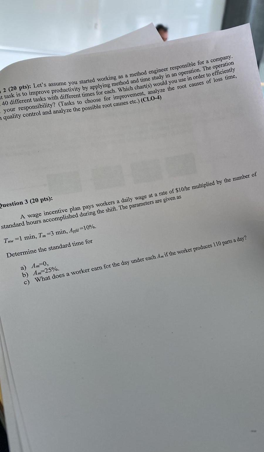  2(20 pts): Let's assume you started working as a method engineer
