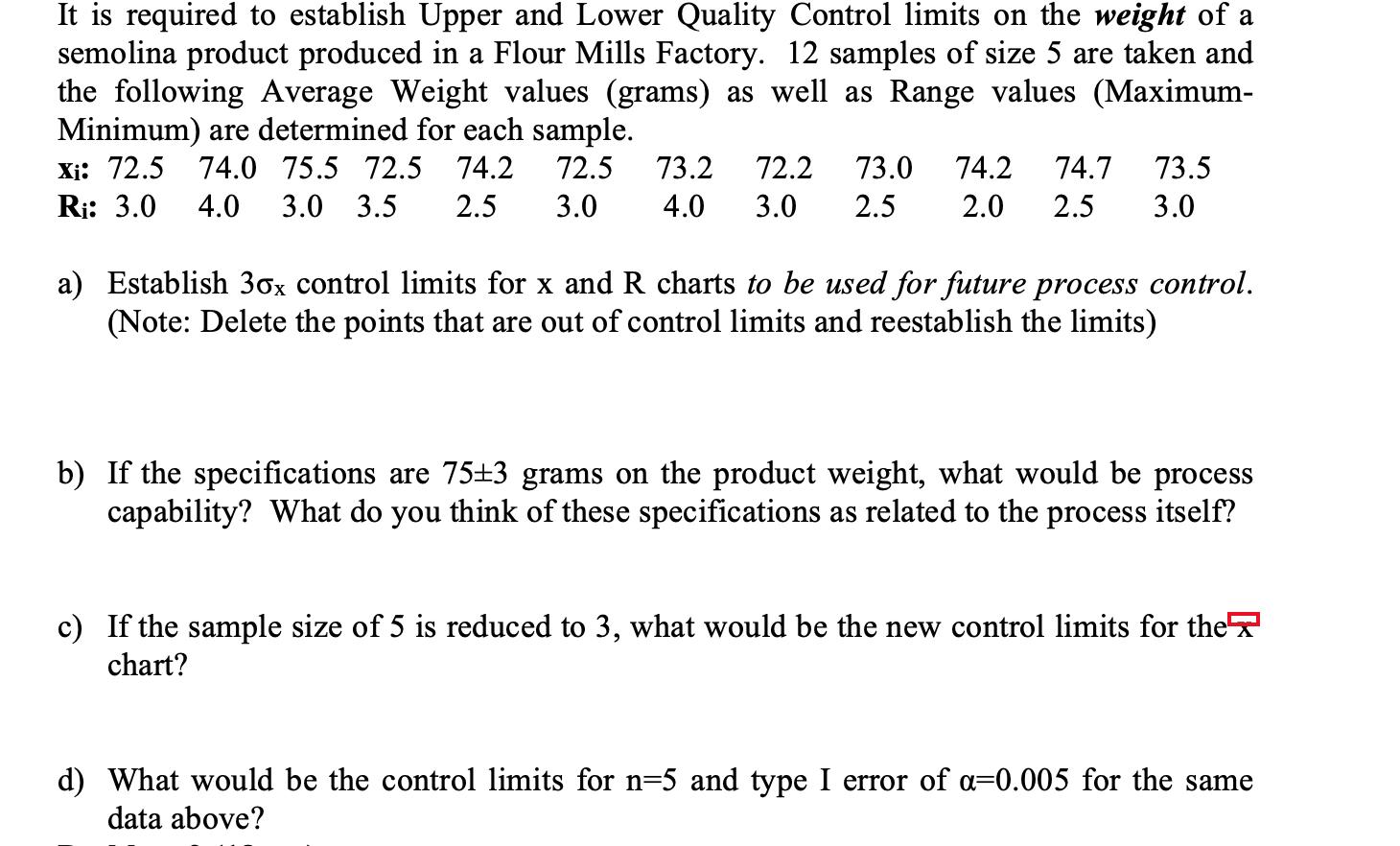  It is required to establish Upper and Lower Quality Control limits