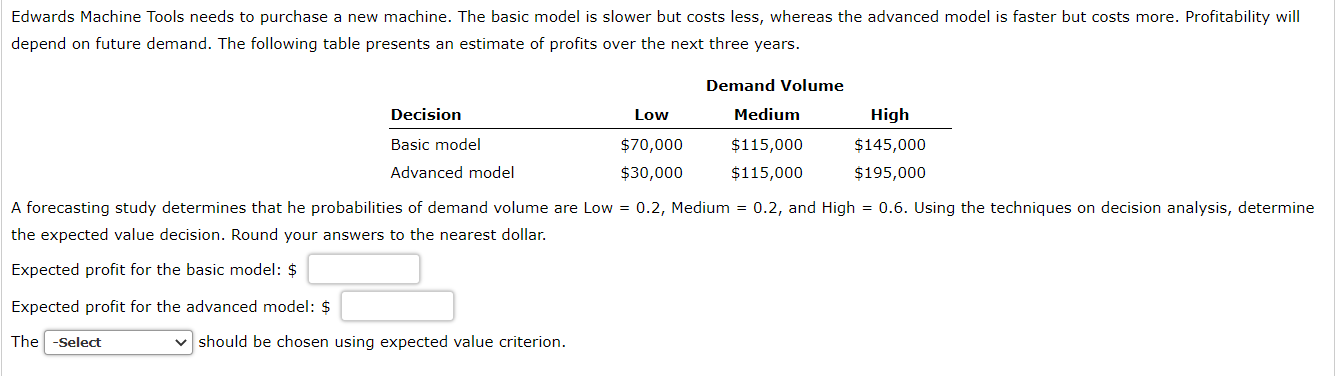  Edwards Machine Tools needs to purchase a new machine. The basic