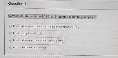  Question 1 Why are databases important in an integrated marketing campaign?