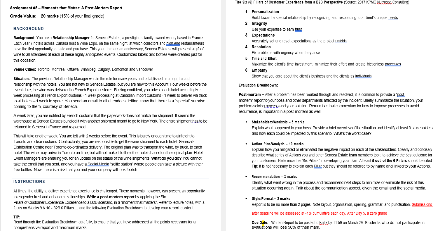  Assignment \#5 - Moments that Matter: A Post-Mortem Report Grade Value: