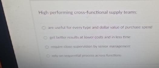  High performing cross-functional supply teams. ate useful for every type and