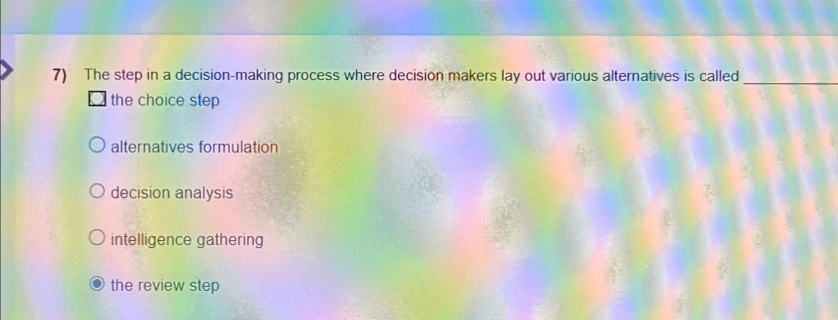  The step in a decision-making process where decision makers lay out