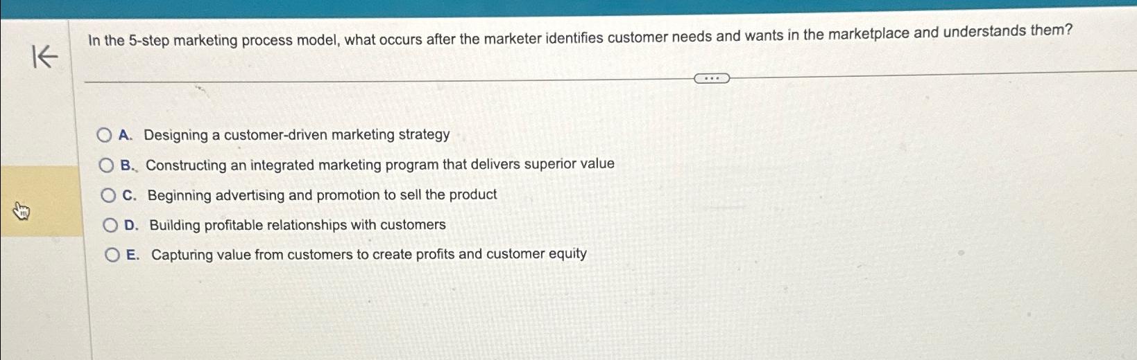  In the 5-step marketing process model, what occurs after the marketer