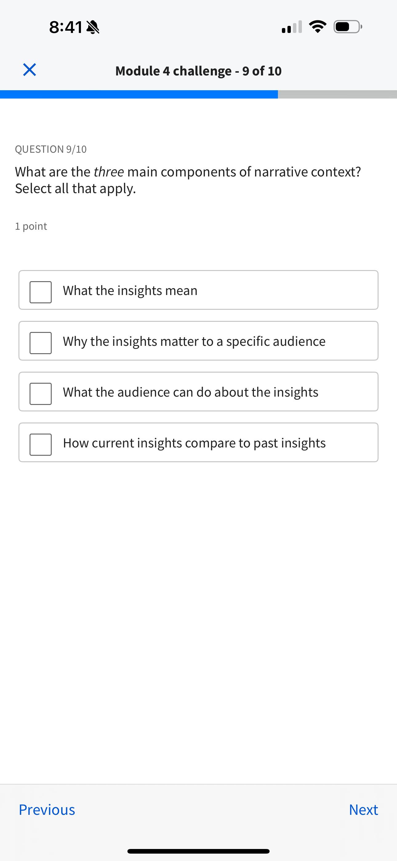  8:41 Module 4 challenge -9 of 10 QUESTION 9/10 What are