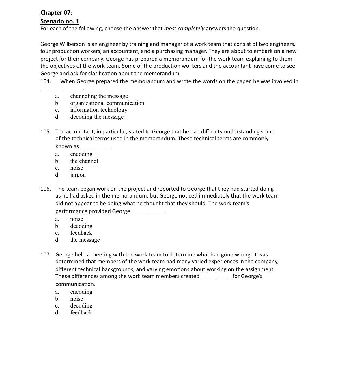  Chapter 07: Scenario no.1 For each of the following, choose the