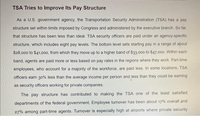  TSA Tries to Improve Its Pay Structure As a U.S. government