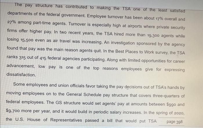 agency, the Transportation Security Administration (TSA) has a pay structure set within