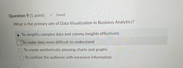  Question 9(1 point) Saved What is the primary aim of Data