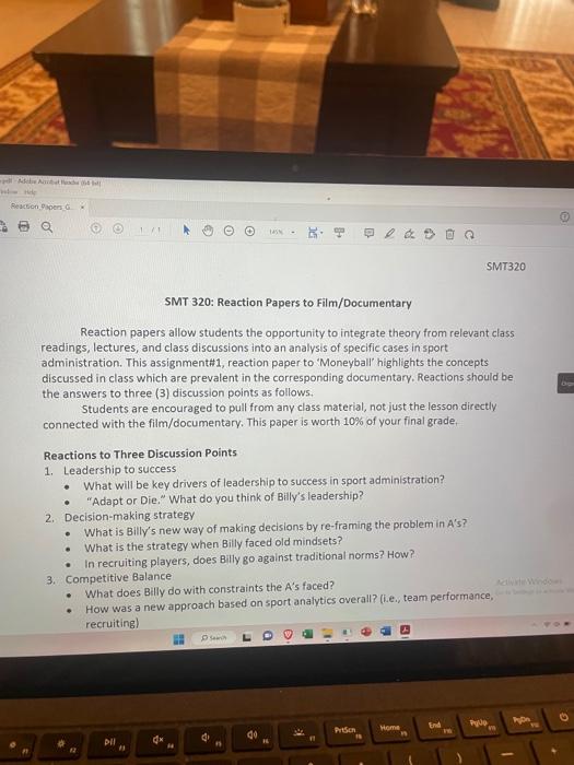  SMT 320: Reaction Papers to Film/Documentary Reaction papers allow students the