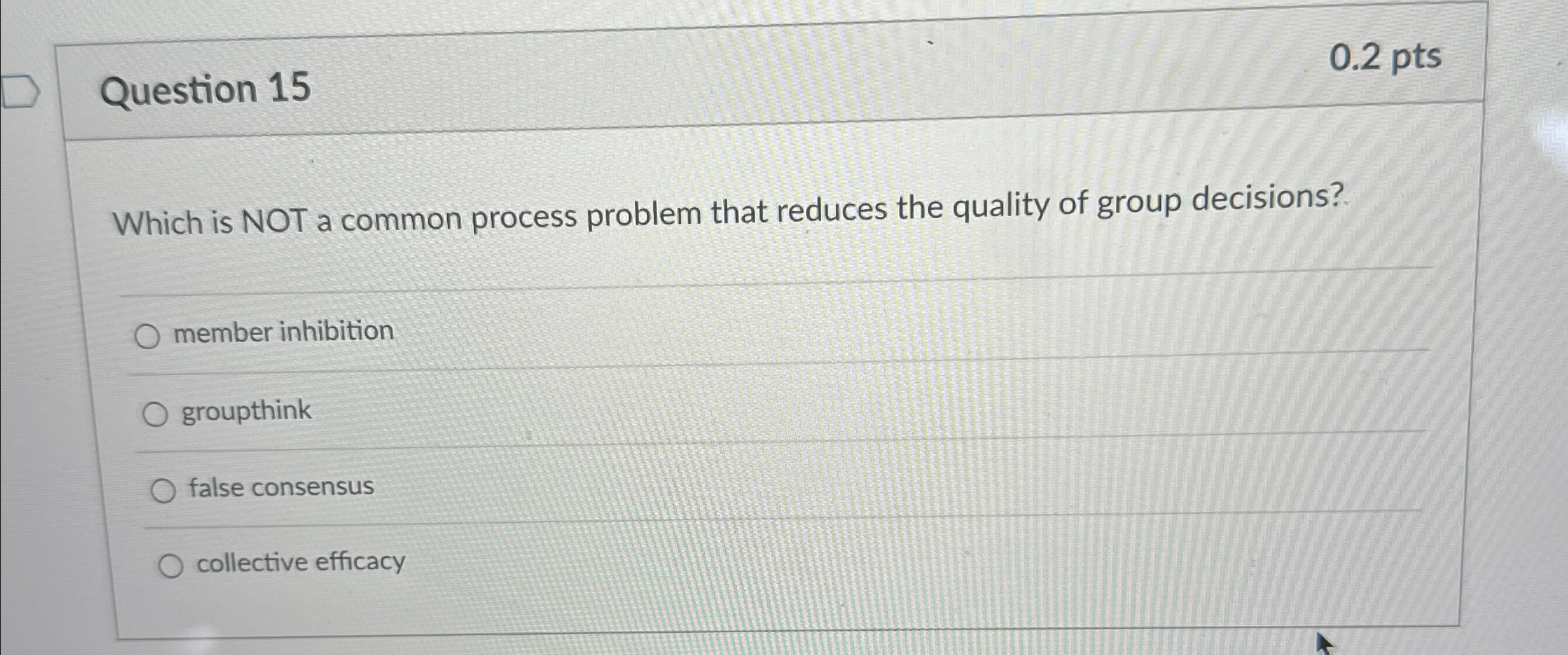  Question 15 0.2pts Which is NOT a common process problem that