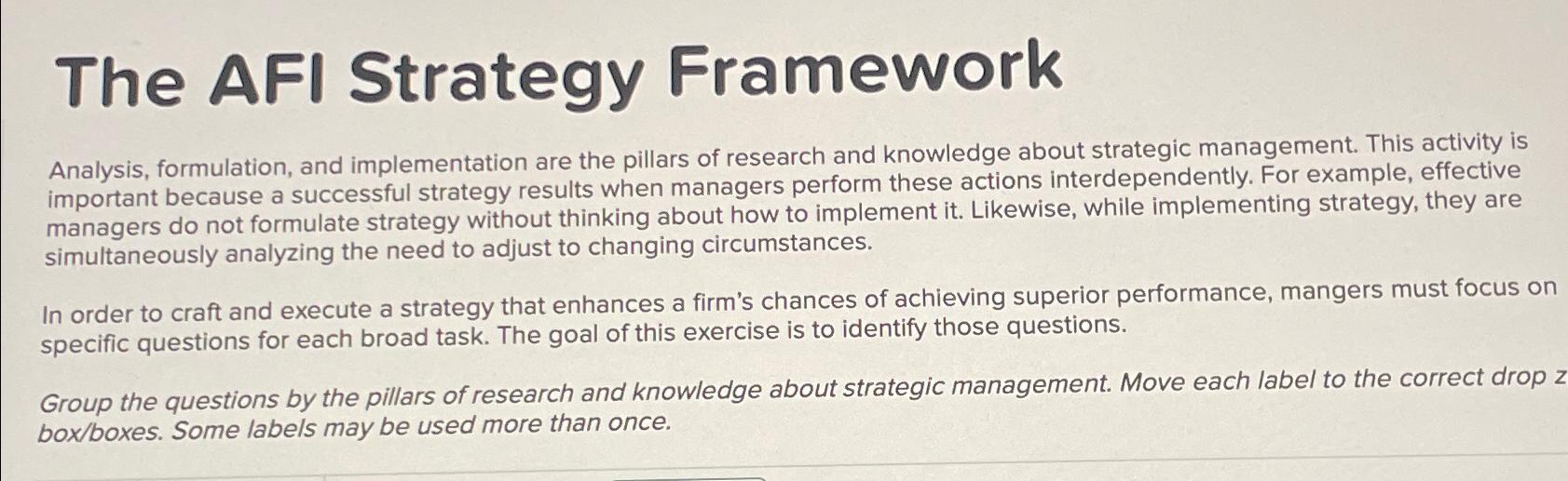  The AFI Strategy Framework Analysis, formulation, and implementation are the pillars