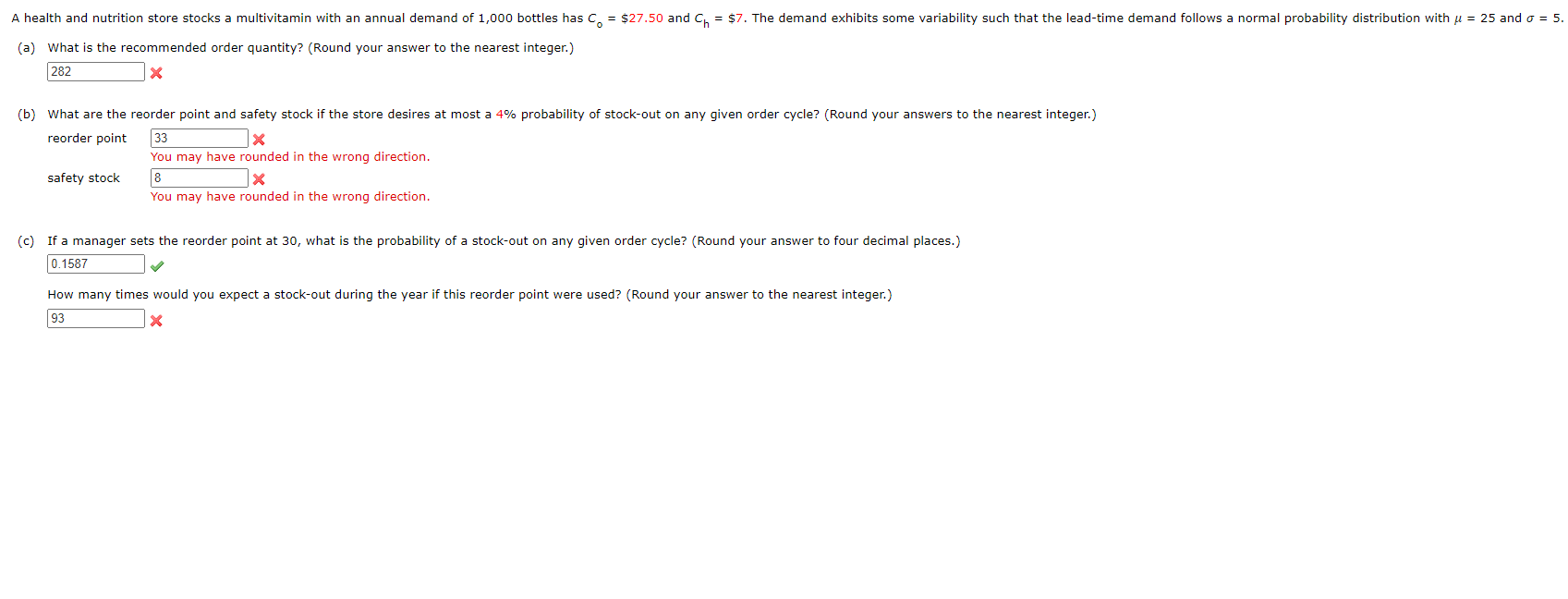  (a) What is the recommended order quantity? (Round your answer to