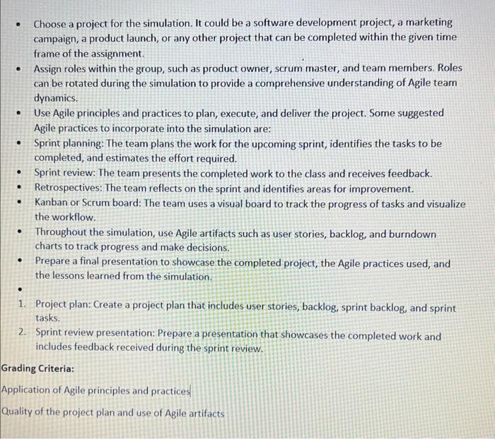  - Choose a project for the simulation. It could be a