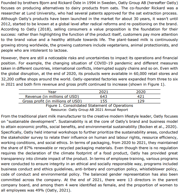 Case study can you help Oatly: Oat your future QUESTION Based on