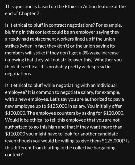  This question is based on the Ethics in Action feature at