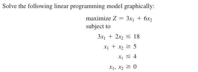  Solve the following linear programming model graphically: maximize Z=3x1+6x2 subject to