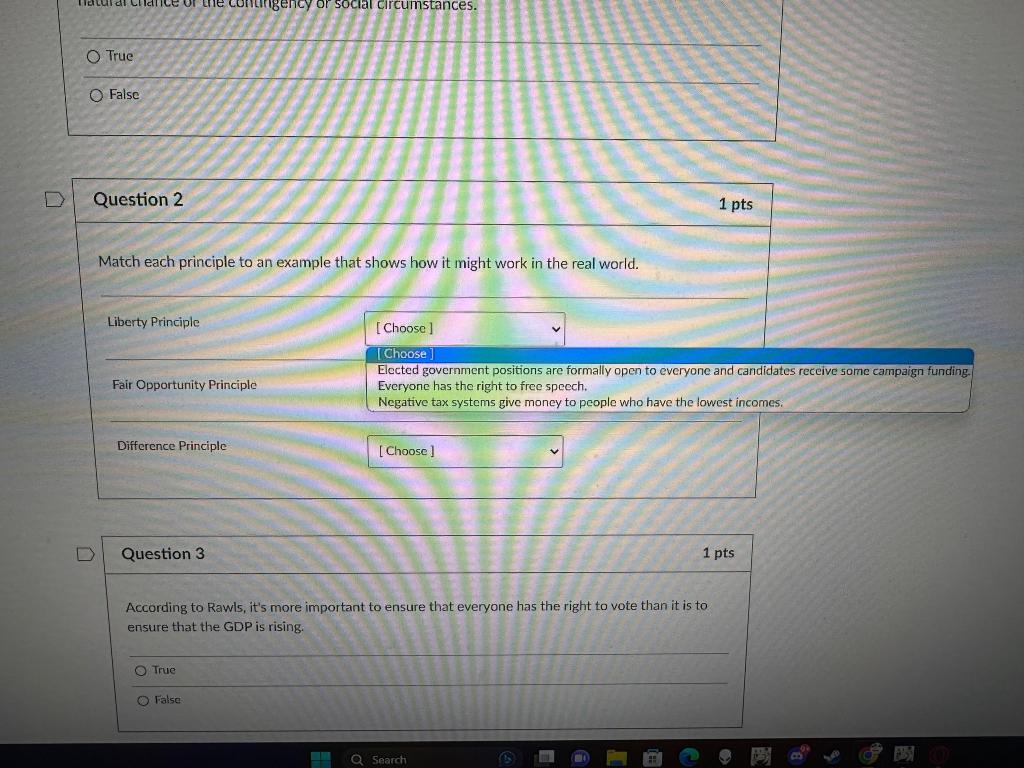  True False Question 2 Match each principle to an example that
