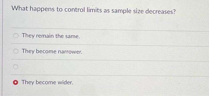  What happens to control limits as sample size decreases? They remain