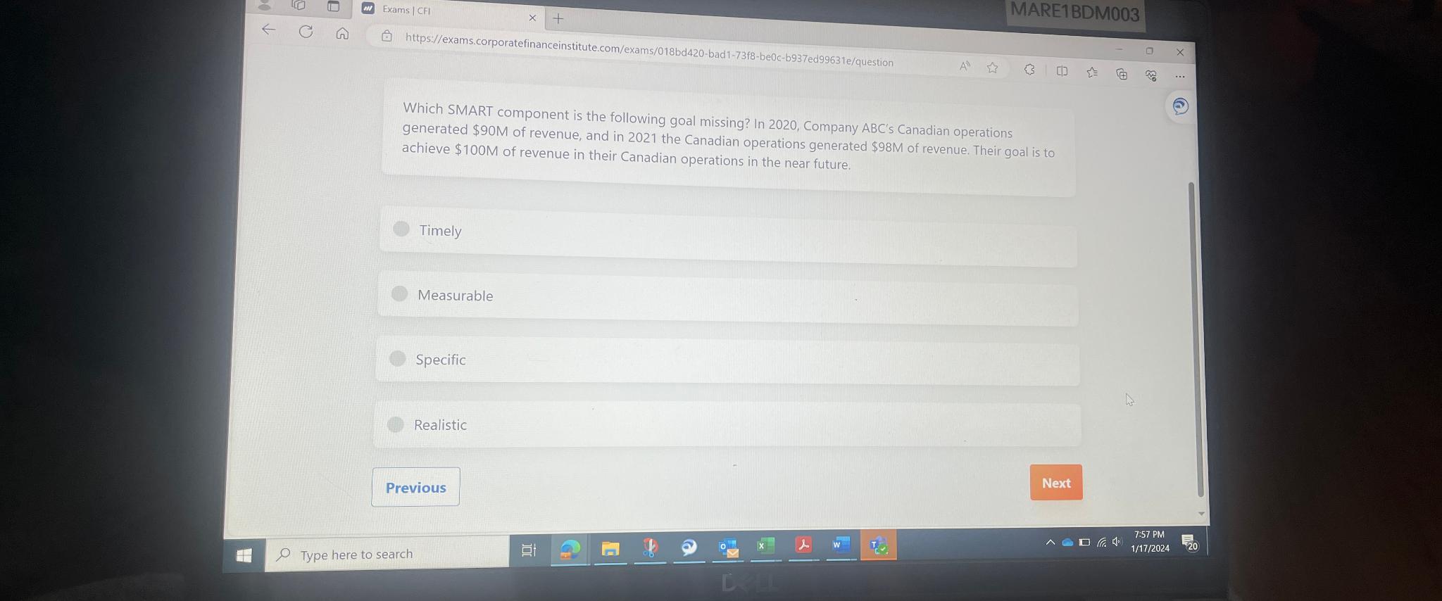  Which SMART component is the following goal missing? In 2020, Company