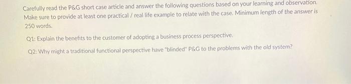 Carefully read the P\&G short case article and answer the following