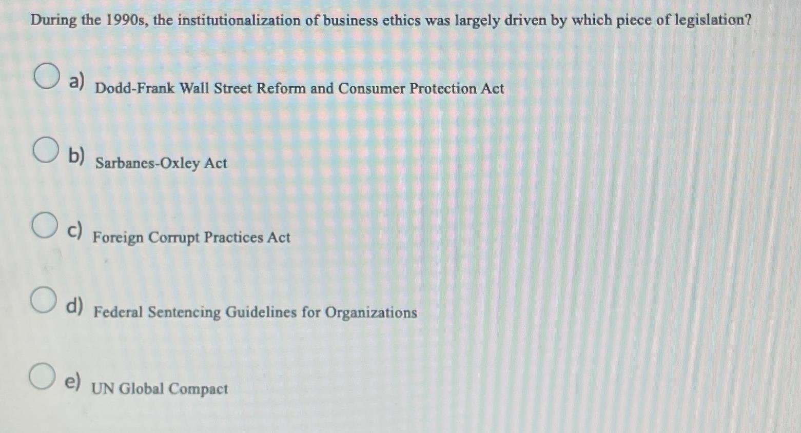  During the 1990 s, the institutionalization of business ethics was largely