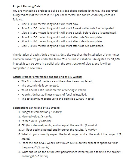 Project Planning Data You are managing a project to build a
