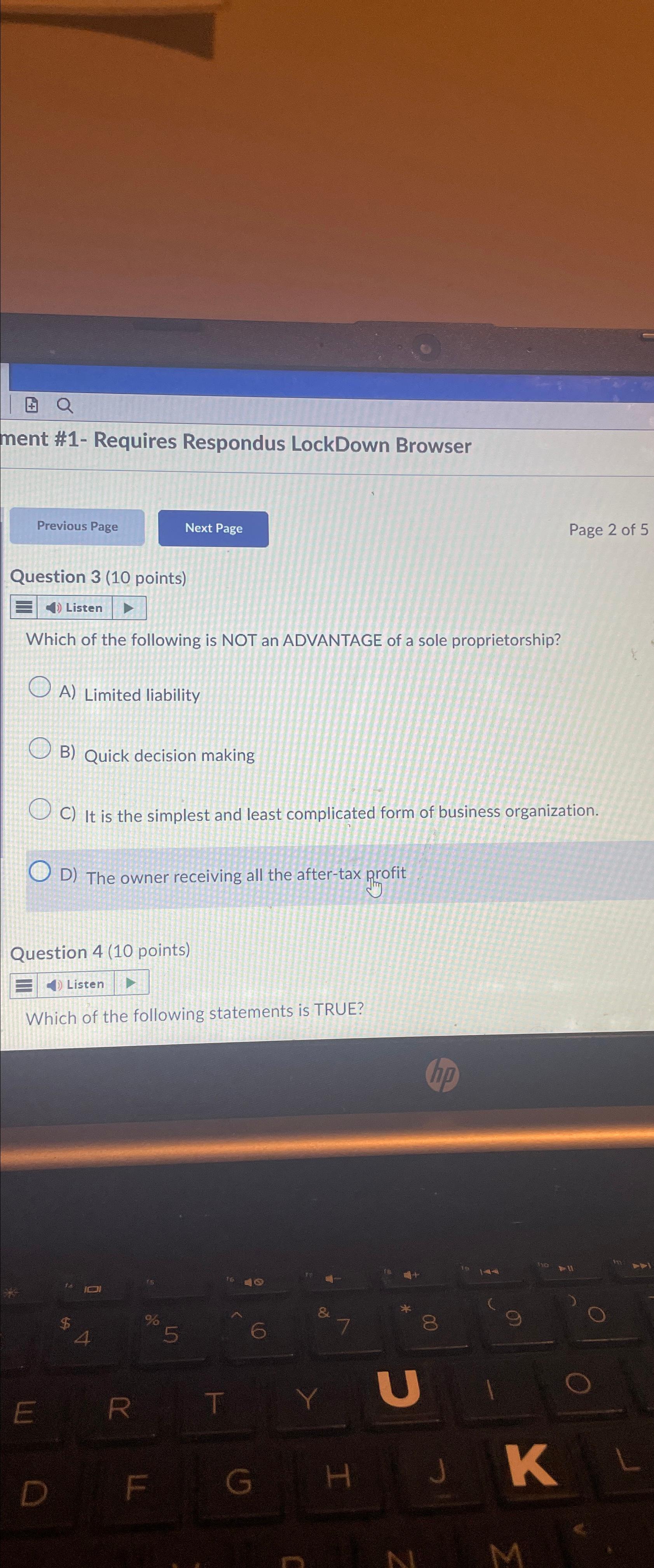  ment #1- Requires Respondus LockDown Browser Page 2 of 5 Question