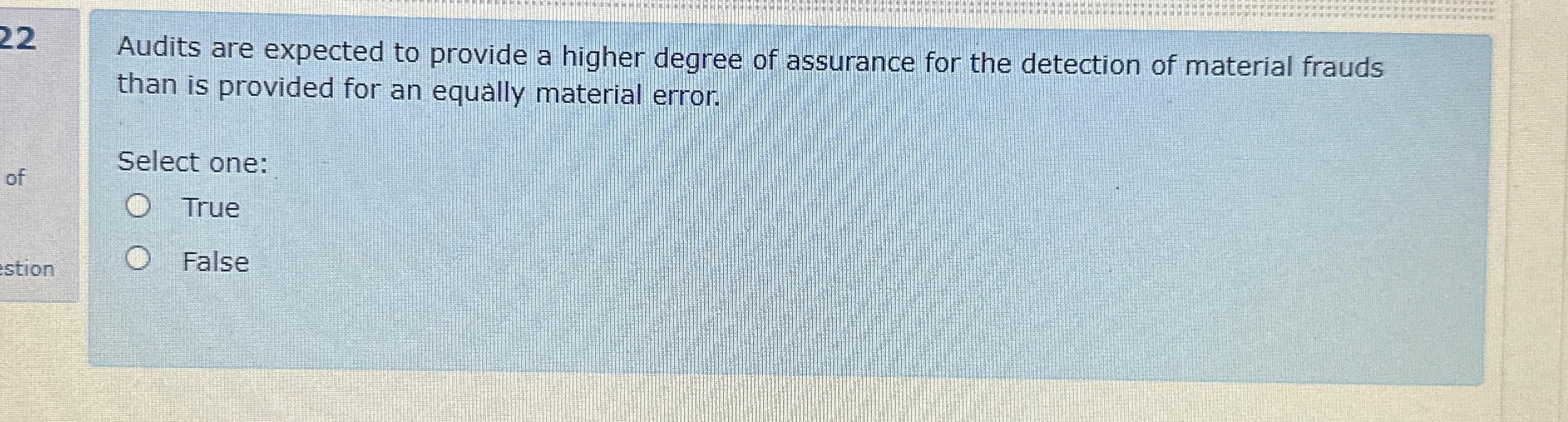  22 Audits are expected to provide a higher degree of assurance