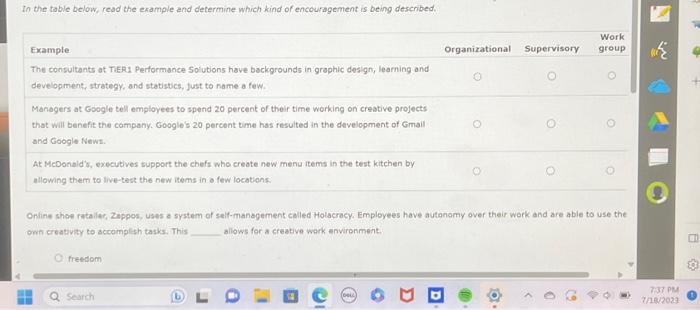  In the table below, read the example and determine which kind
