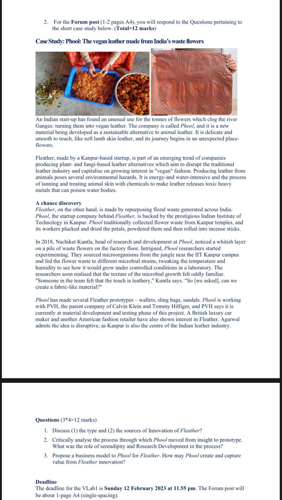 2. For the Forum post (1-2 pages A4), you will respond