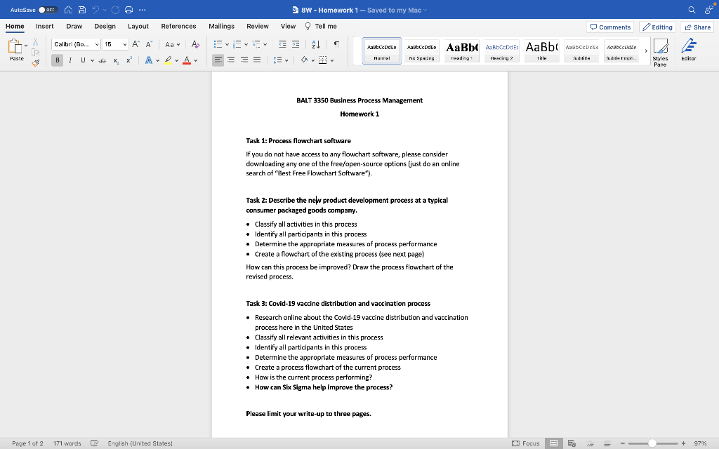 BALT 3350 Business Process Management Homework 1 Task 1: Process flowchart