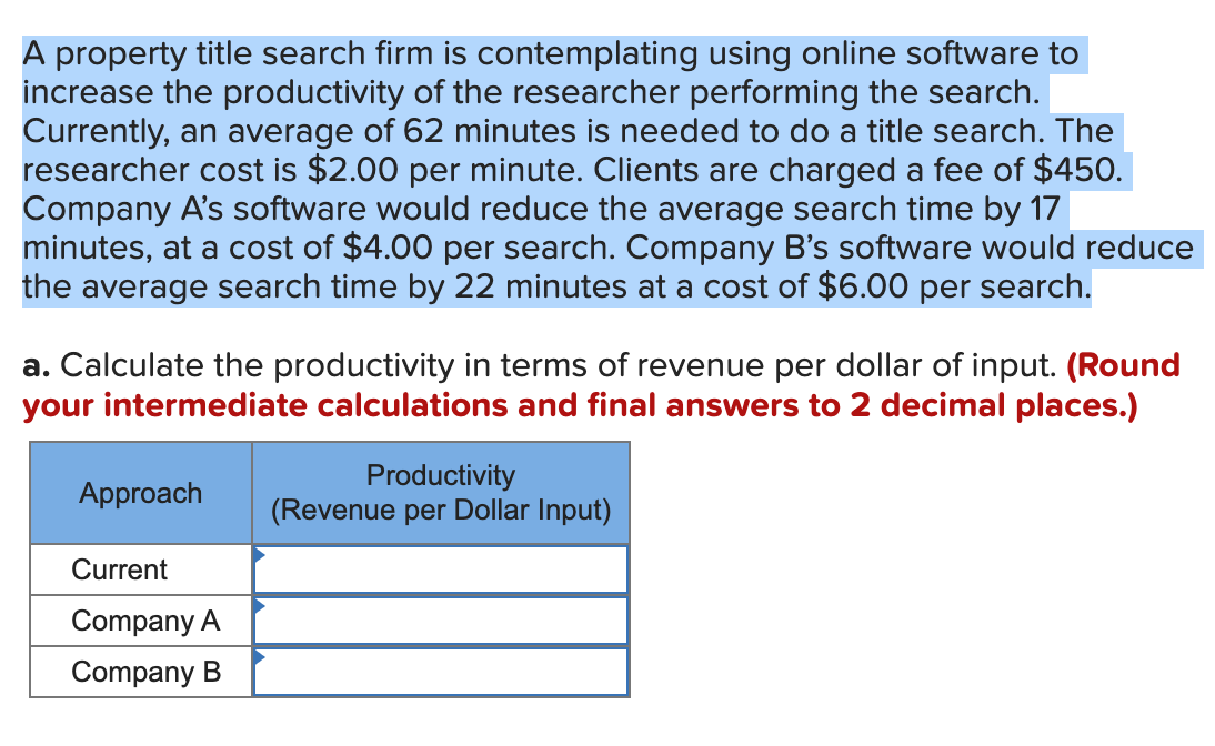 A property title search firm is contemplating using online software to increase