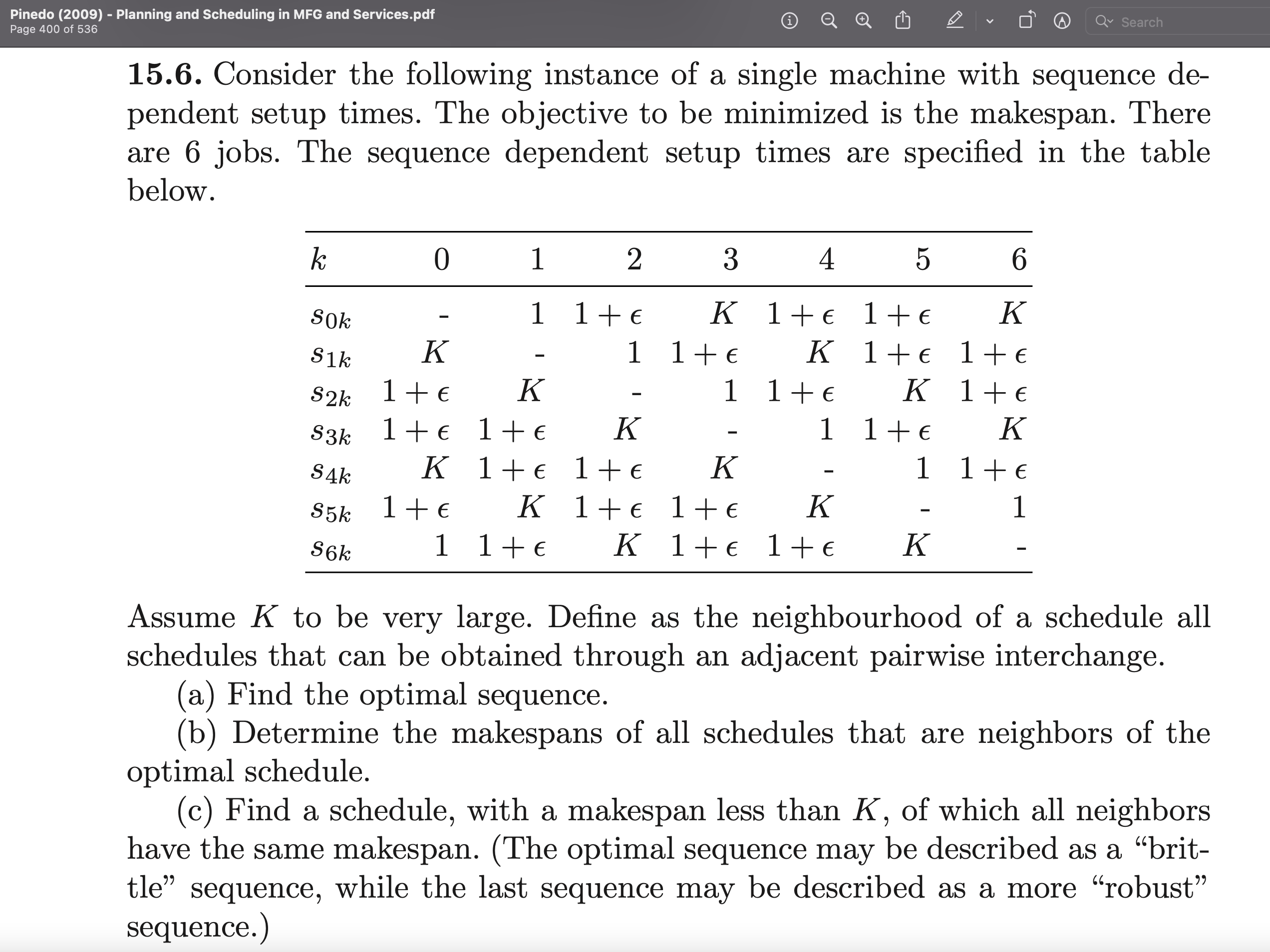  15.6. Consider the following instance of a single machine with sequence