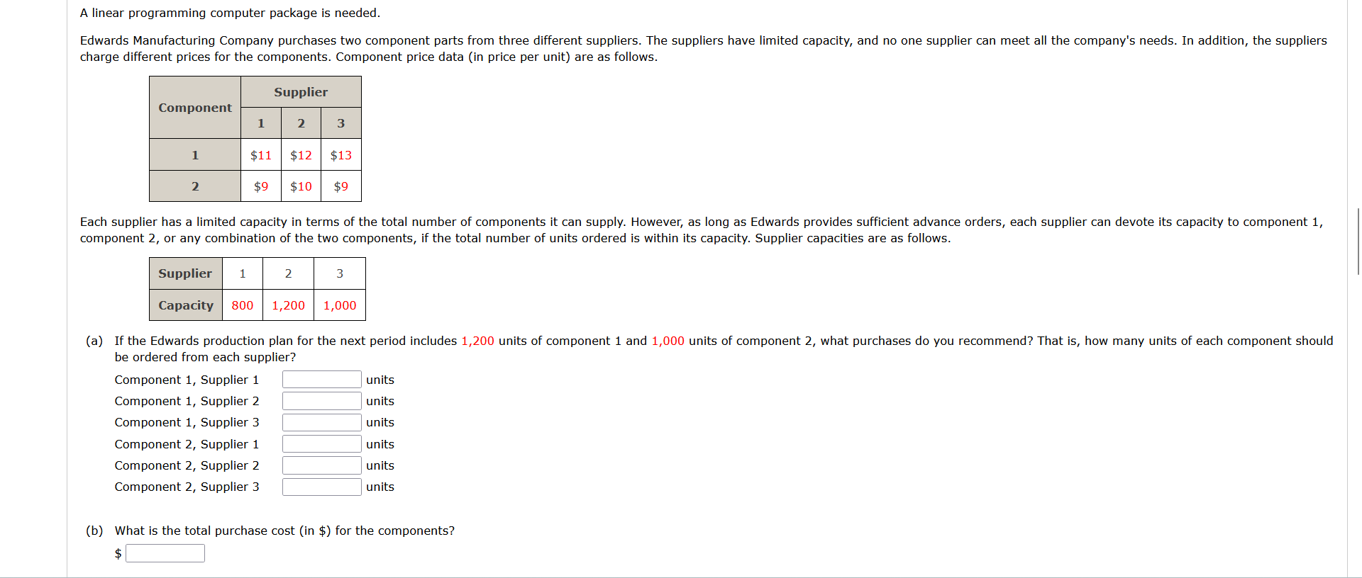  A linear programming computer package is needed. charge different prices for