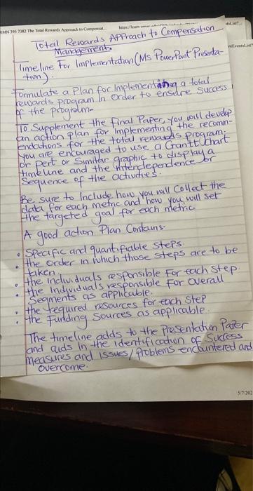  Total Rewards limeline For Implementation (MS Pover Pont Presentation). Formulate a