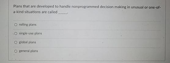  Plans that are developed to handle nonprogrammed decision making in unusual