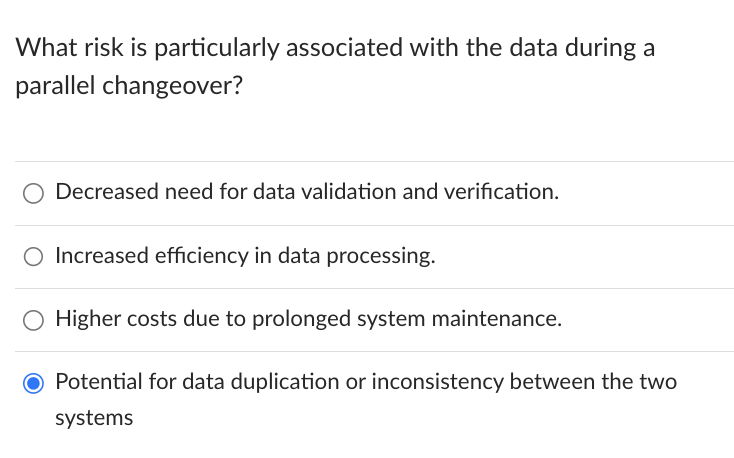  What risk is particularly associated with the data during a parallel