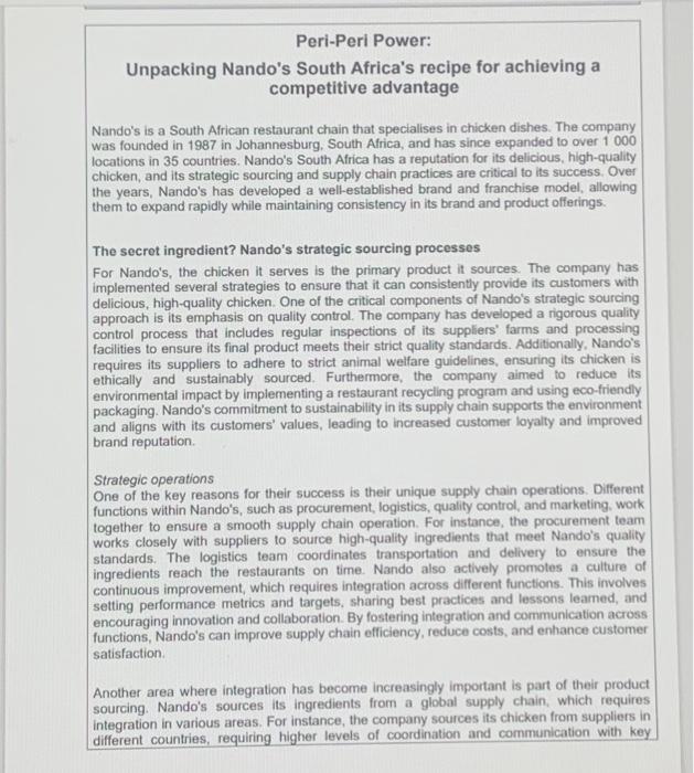 in which nandos strategic soucing processes have esta QUESTION 1 [3 MARKS]