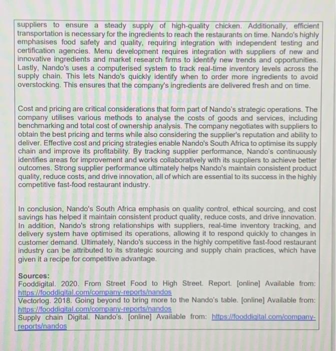 Differentiate (in your own words) between internal and Critically analyse the Nando's