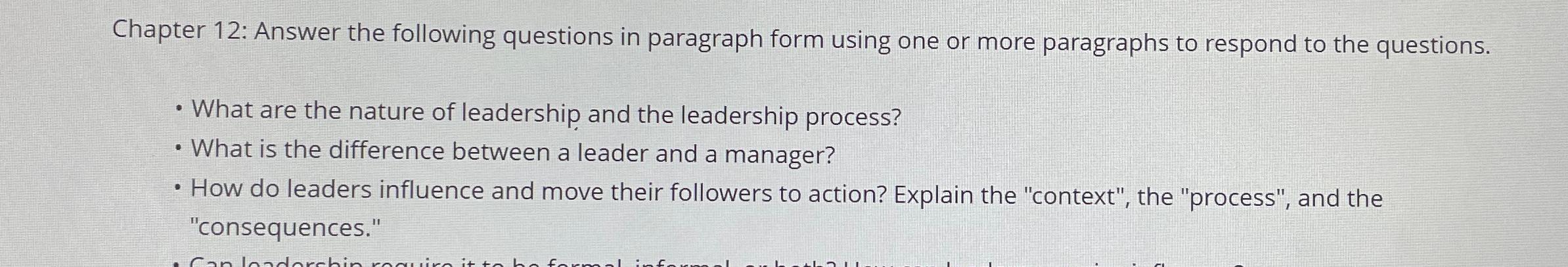  Chapter 12: Answer the following questions in paragraph form using one