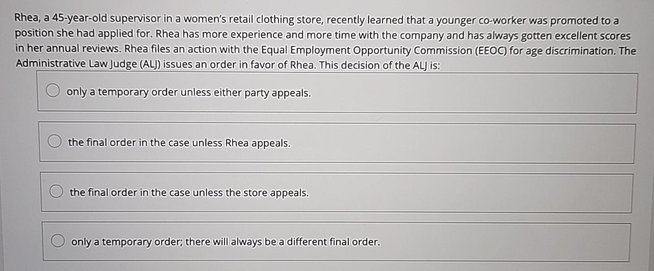  Rhea, a 45-year-old supervisor in a women's retail clothing store, recently