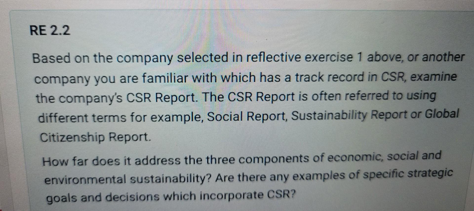  Based on the company selected in reflective exercise 1 above, or